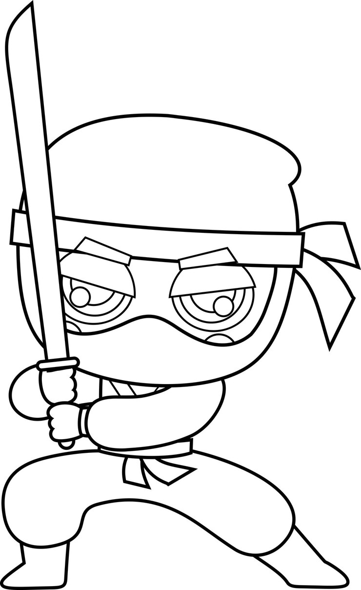 Vetor personagem de desenho animado ninja boy warrior com katana sword pronto para lutar