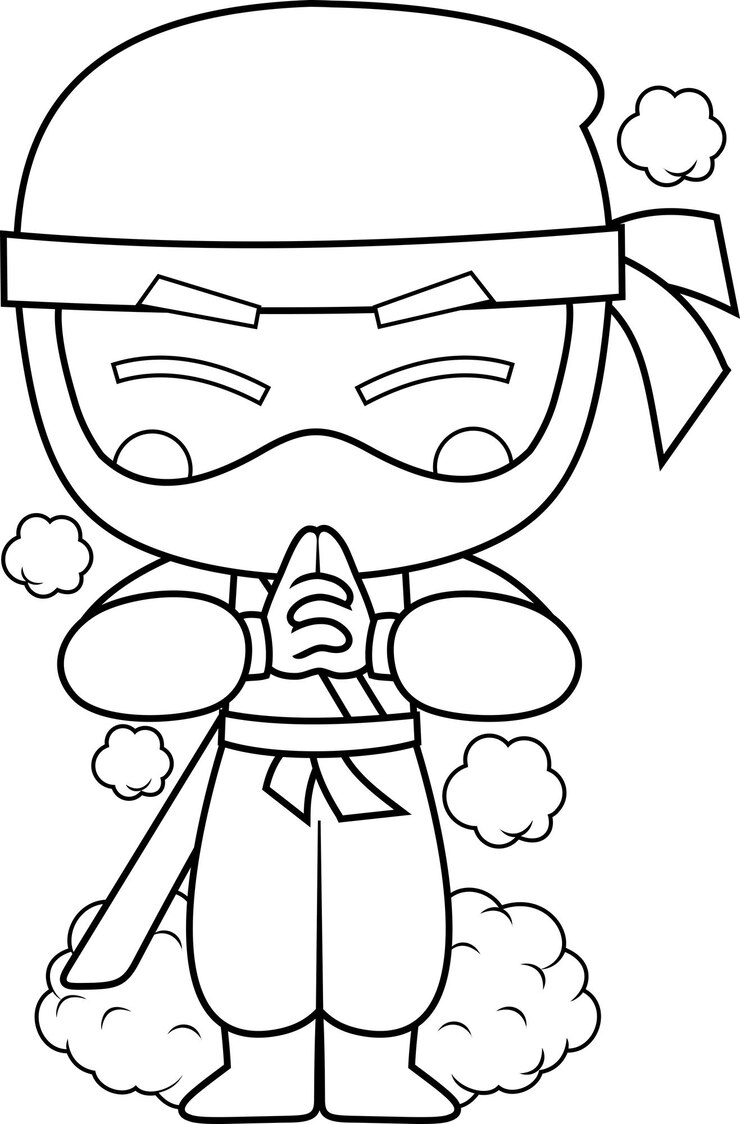 Vetor personagem de desenho animado ninja boy warrior usa a técnica de emitir fumaça