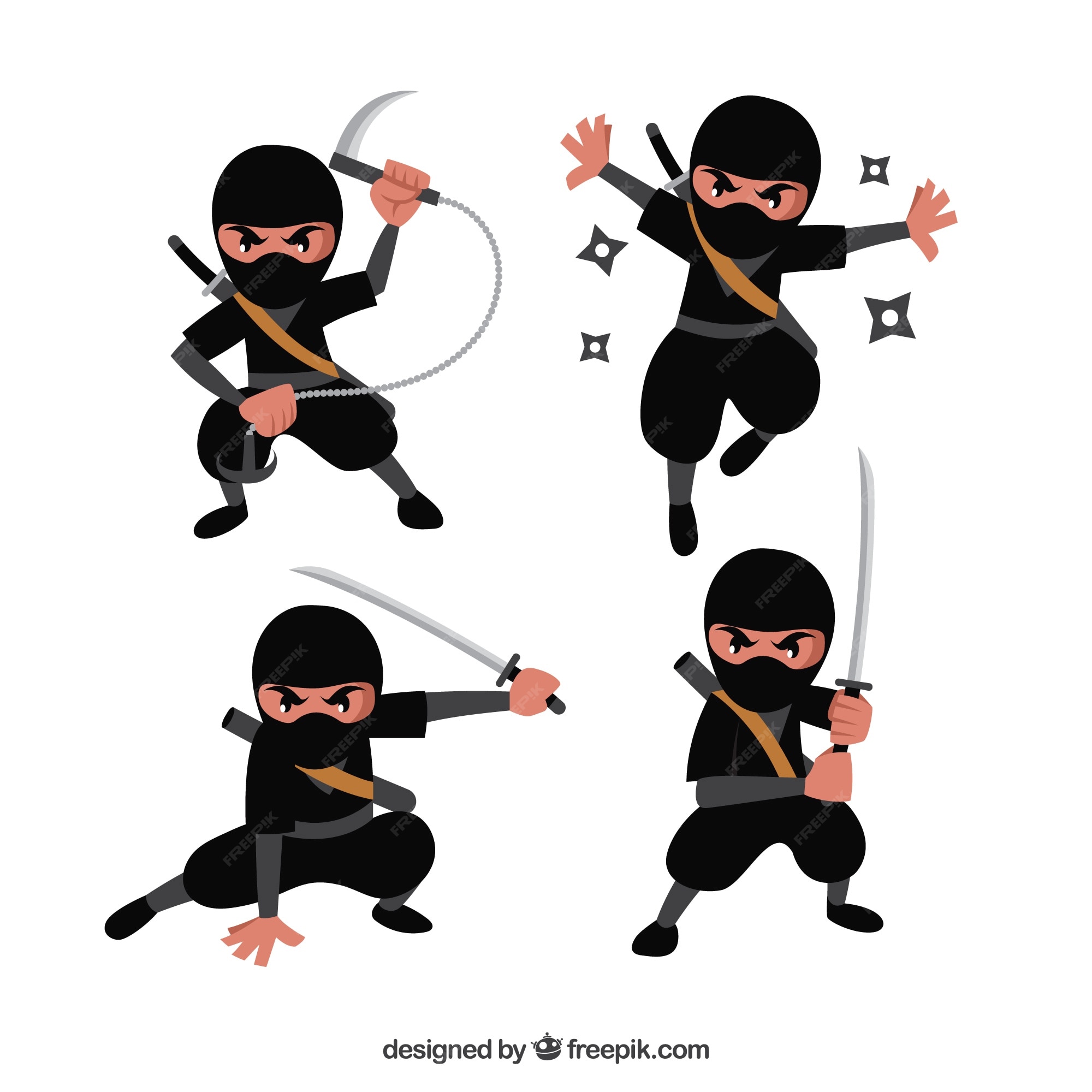 ninja de desenho animado preto define 12 com seis poses diferentes 3381499  Vetor no Vecteezy