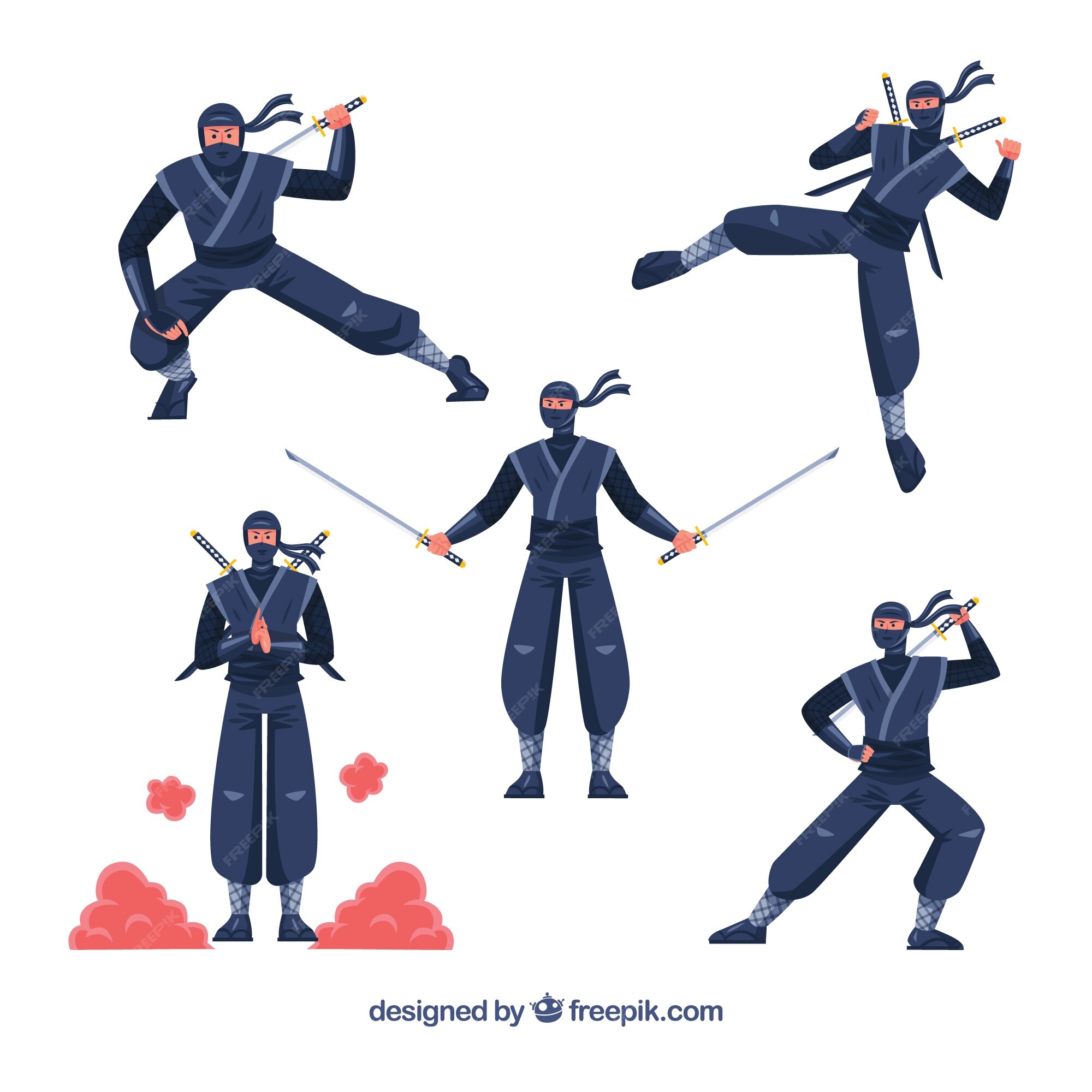 personagem de desenho animado ninja em várias poses 7619513 Vetor no  Vecteezy