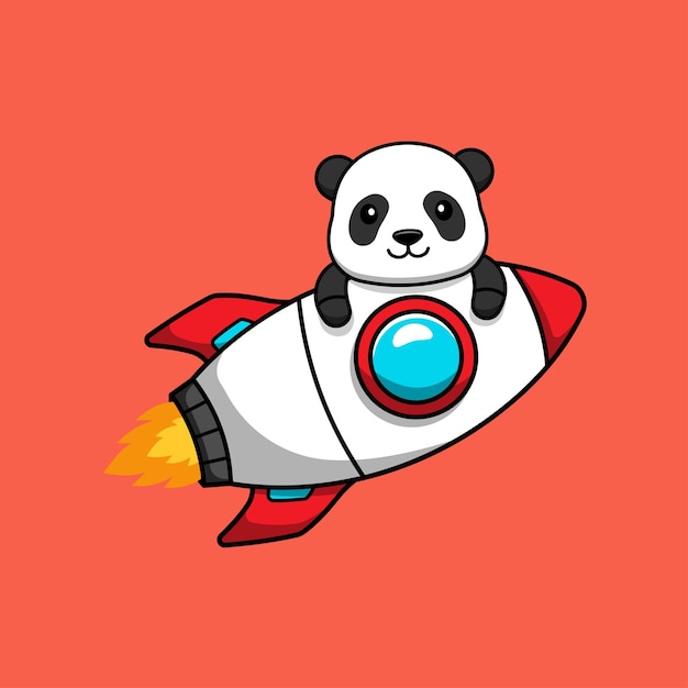 Vetor personagem de desenho animado panda bonito voando em um foguete vector a ilustração