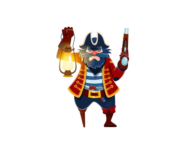 Vetor personagem de desenho animado pirata com lanterna