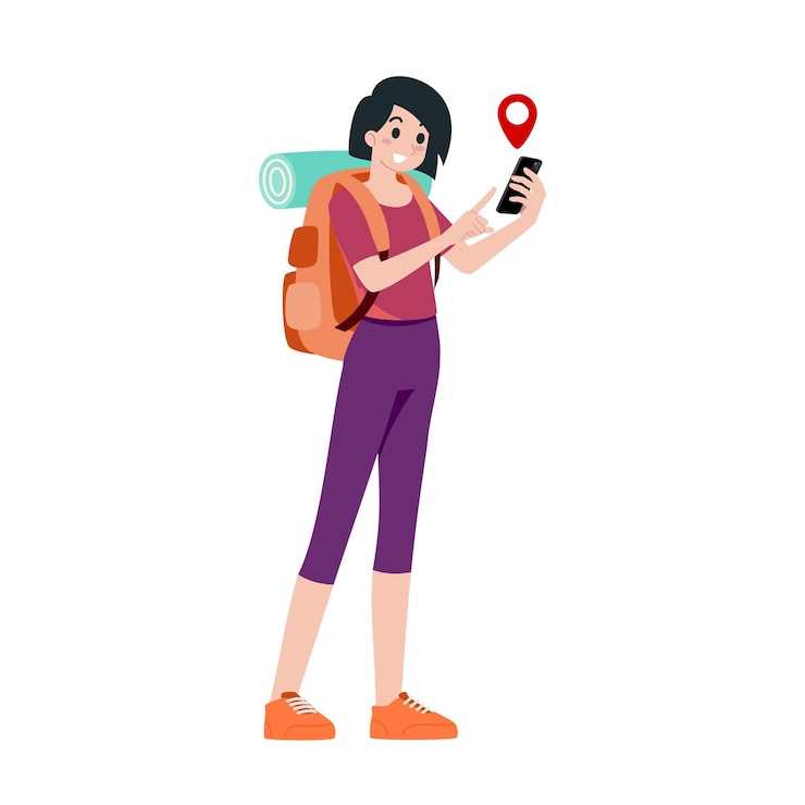 Vetor personagem de desenho animado plana de turista jovem e feliz viajando pessoas em viagem de férias de verão isolado em fundo branco