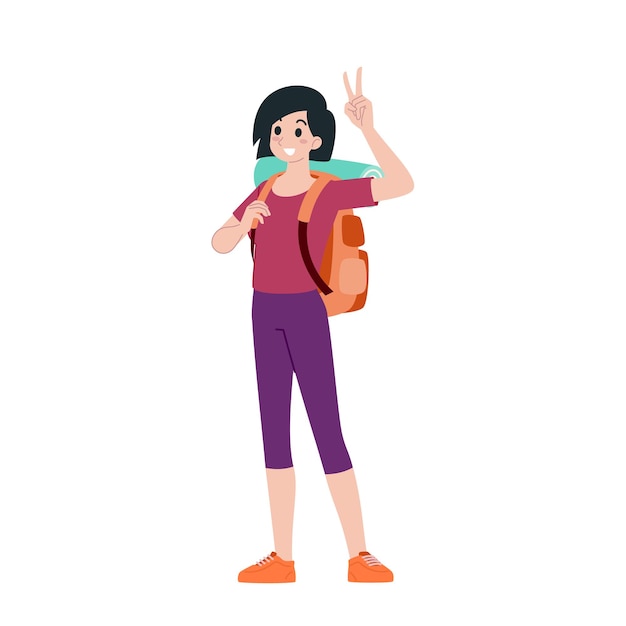 Personagem de desenho animado plana de turista jovem e feliz Viajando pessoas em viagem de férias de verão Isolado em fundo branco