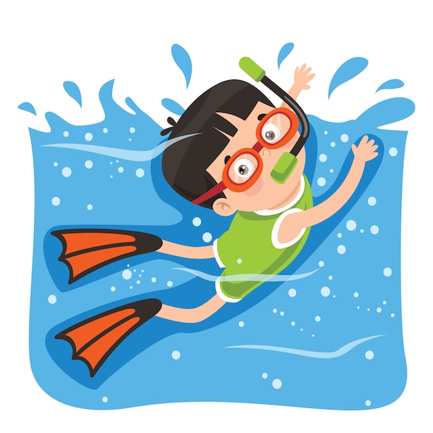 Personagem de desenho animado pouco mergulho no oceano