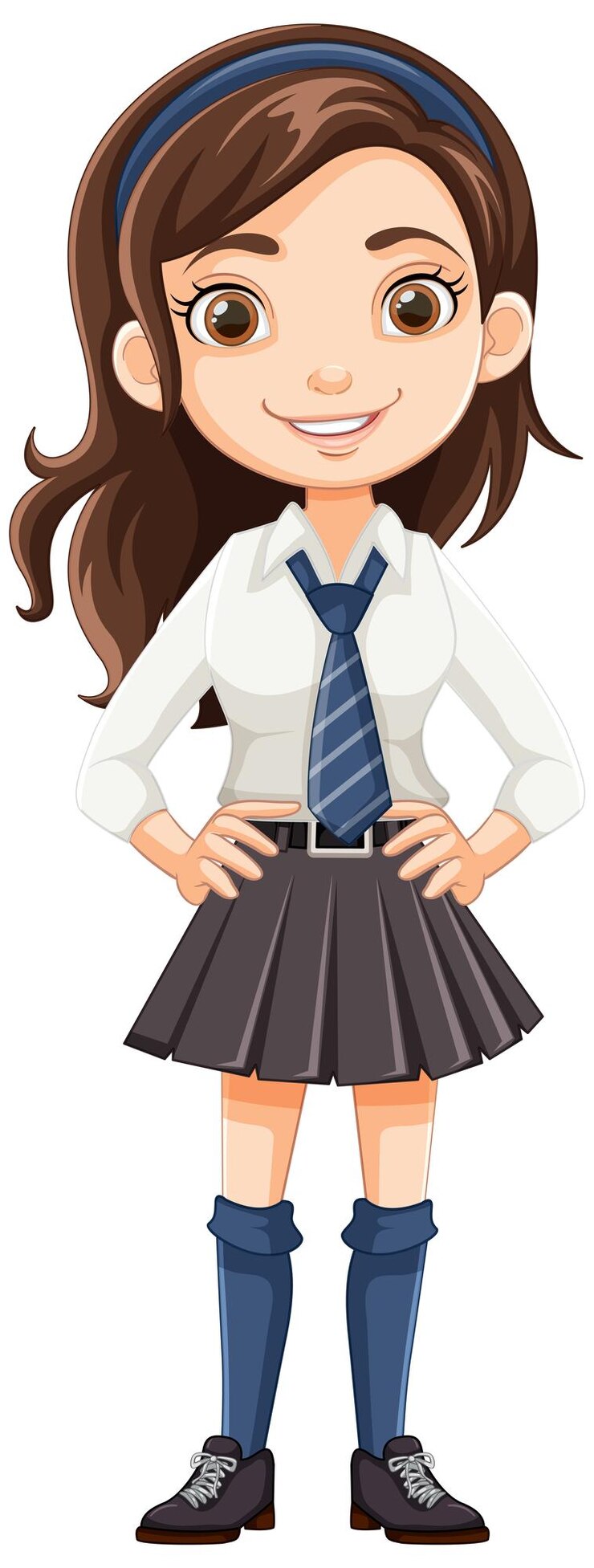 Vetor personagem de desenho animado sorridente aluna bonita em uniforme escolar
