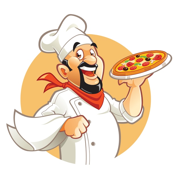 Vetor personagem de desenho animado sorridente pizza chef