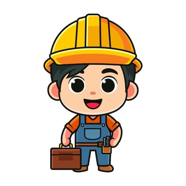 personagem de desenho animado trabalhador da construção segurando uma mala