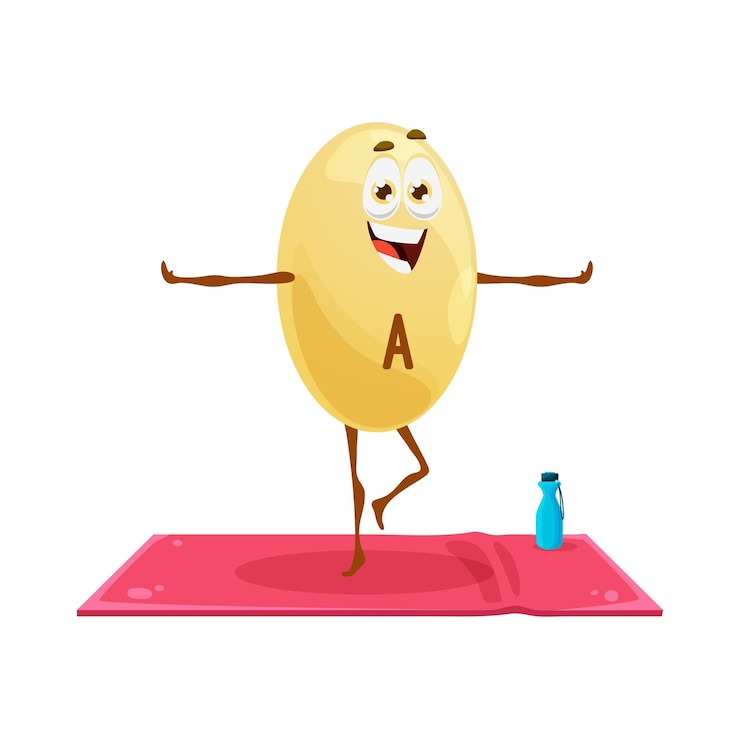 Vetor personagem de desenho animado vitamina a retinol na aula de ioga