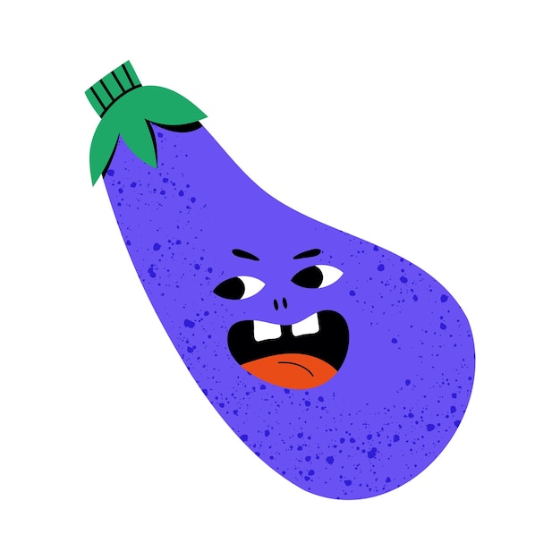 Personagem de desenho bonito de berinjela violeta madura em estilo desenhado à mão