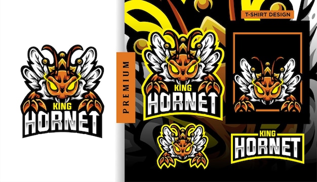 Personagem de design de logotipo esport de mascote Hornet King Gaming