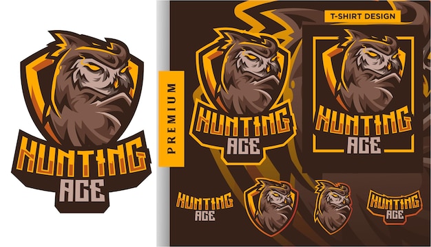 Personagem de design de logotipo esport de mascote owl hunting ace gaming