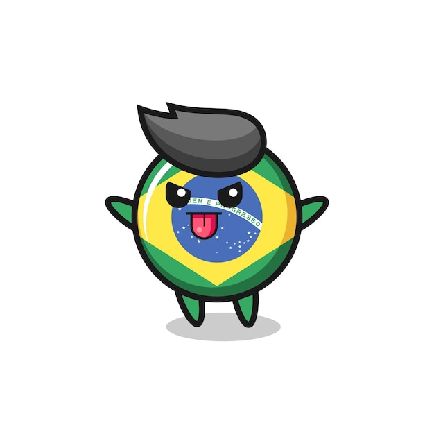 Personagem de distintivo impertinente da bandeira do brasil em pose de zombaria