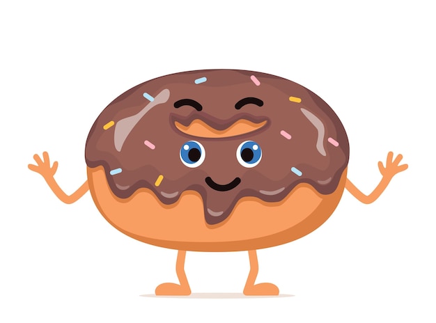 Vetor personagem de donut engraçado cartoon mascote de pastelaria feliz sorridente ilustração vetorial