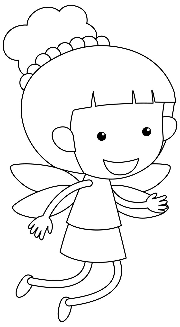 Vetor personagem de doodle de anjo preto e branco