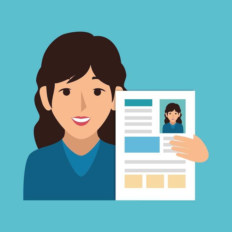Vetor personagem de empresária com currículo