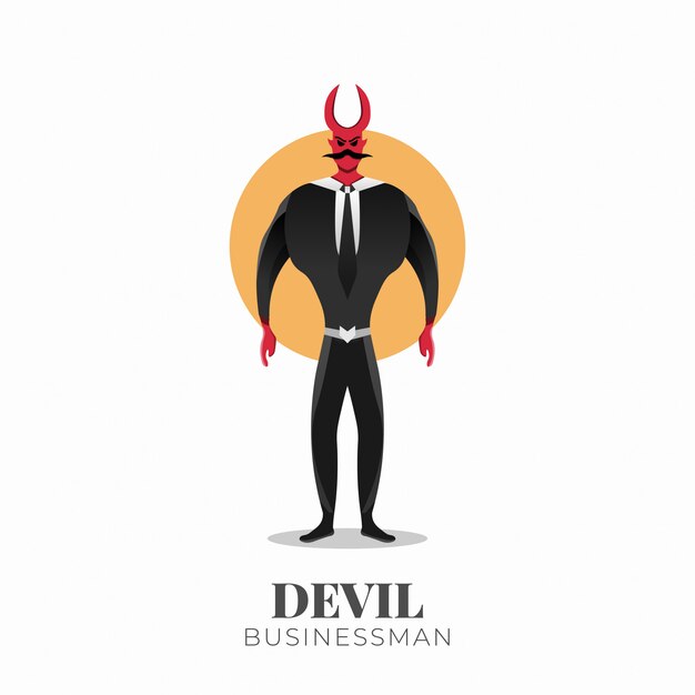 Personagem de empresário do diabo com chifres. empresário de meio-touro