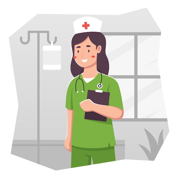 Personagem de enfermeira trabalhando no hospital