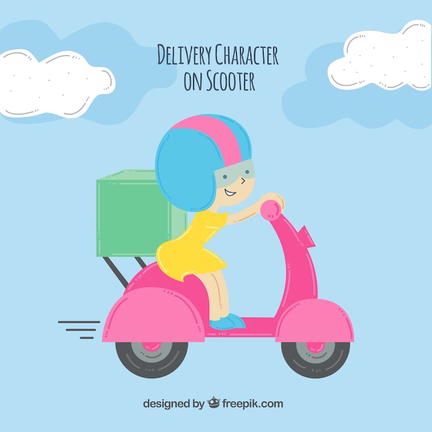 Personagem de entrega em scooter com estilo adorável