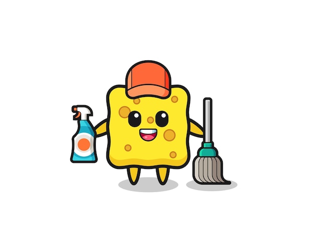 Personagem de esponja bonito como design bonito de mascote de serviços de limpeza