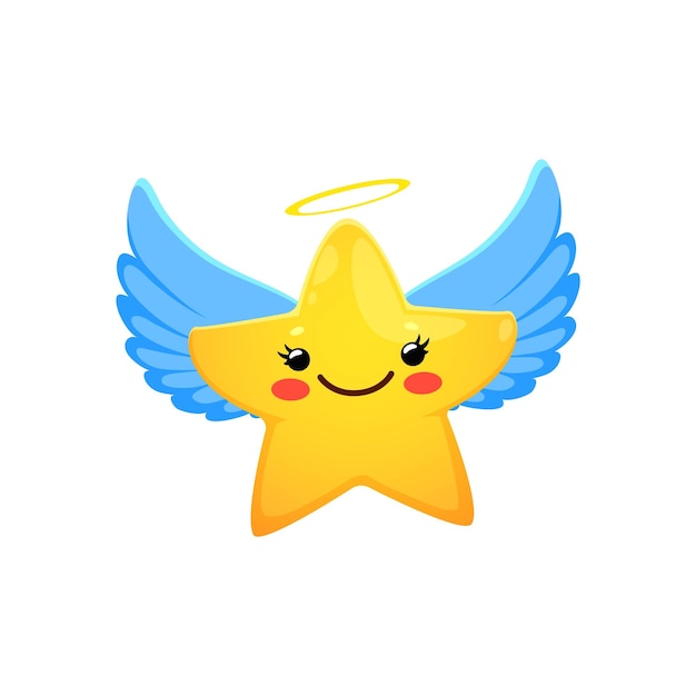 Personagem de estrela kawaii com asas de anjo e halo