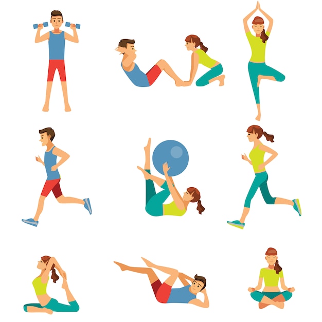 Vetor personagem de exercícios de fitness e yoga