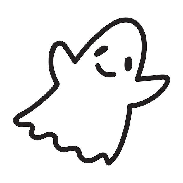 Personagem de fantasma doodle fofo. Ilustração em vetor feliz Halloween fantasma dos desenhos animados. Impressão de convite de cartão de festa, impressão de camisa ou produto, design de adesivo