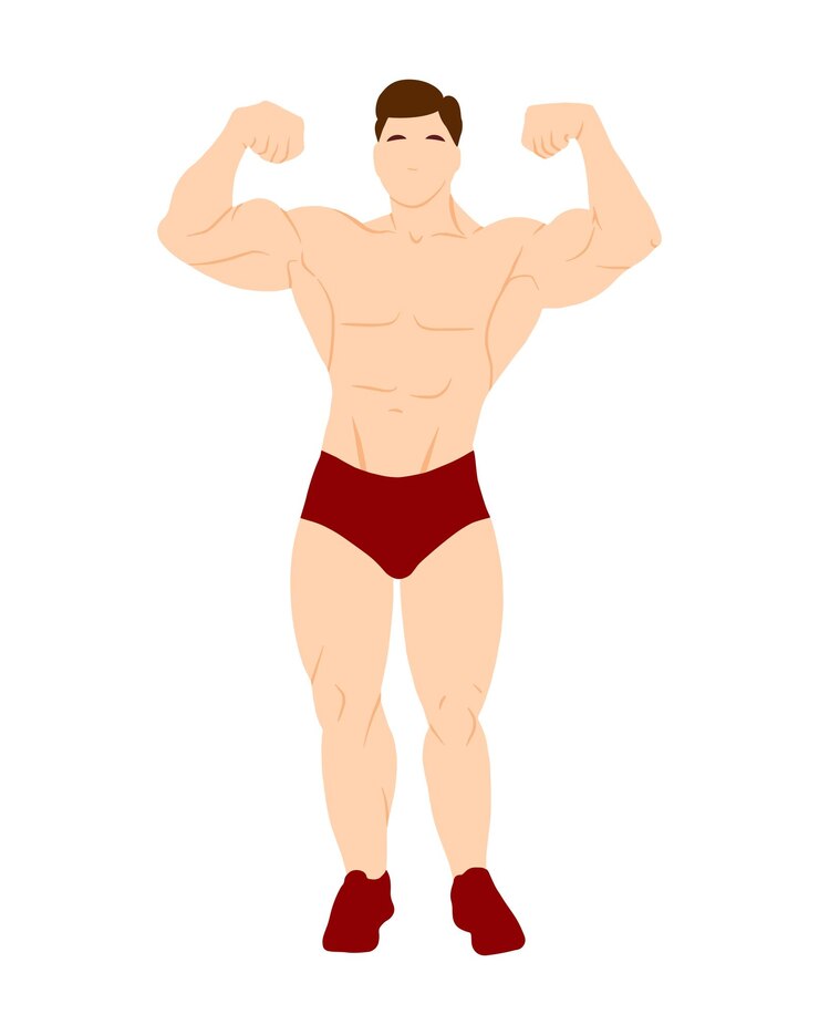 Vetor personagem de fisiculturista jovem isolado no fundo branco ilustração em vetor conceito de musculação em estilo simples desenhos animados corpo alto cheio com músculos estilo de vida esportivo saudável