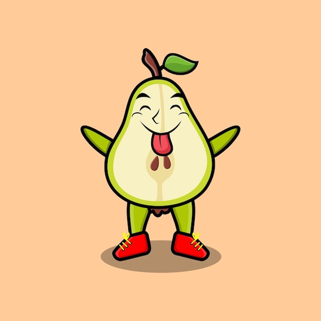 Personagem de fruta de pêra de desenho animado bonito com expressão chamativa em estilo fofo