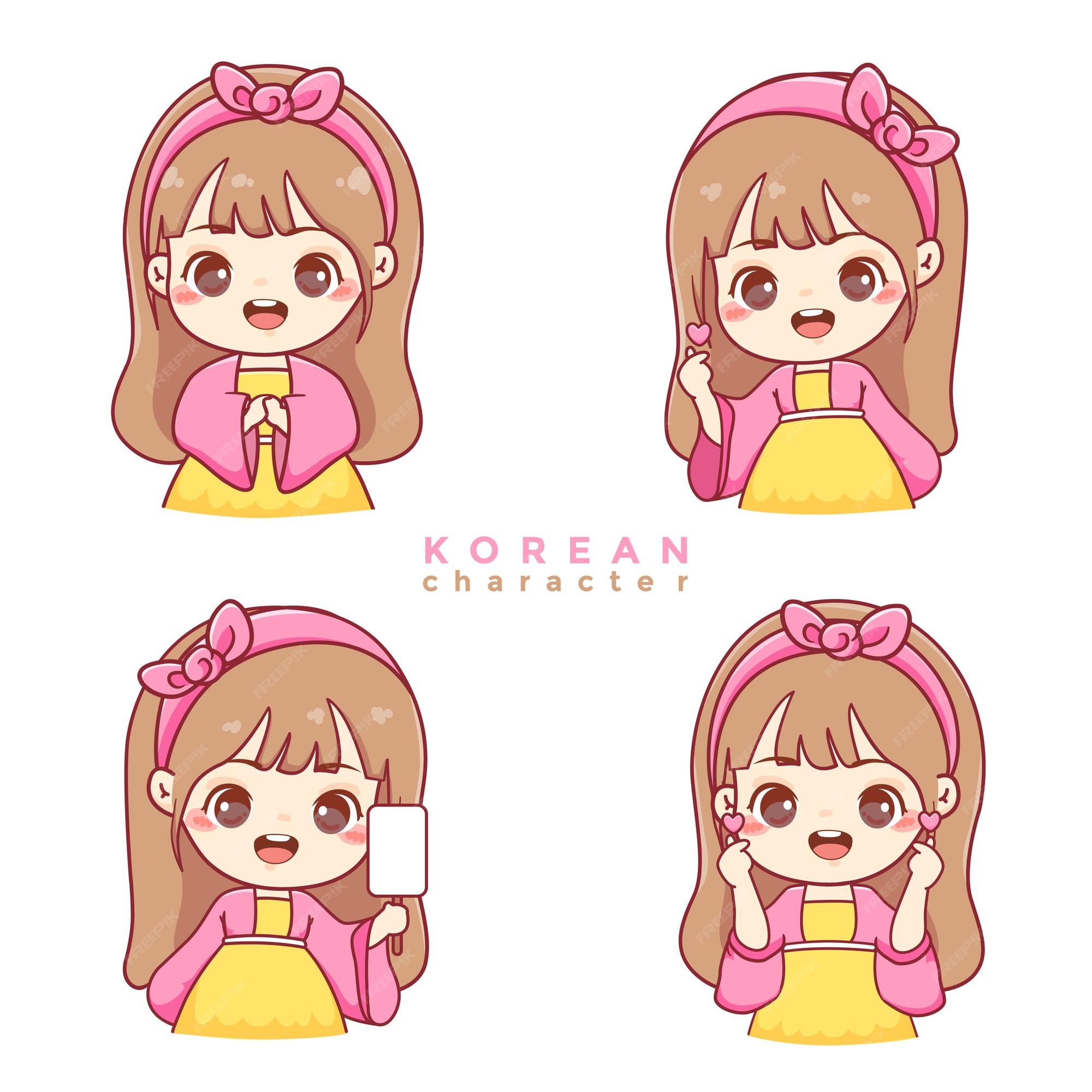 Personagem de garotas kawaii fofas coreanas em ilustração de