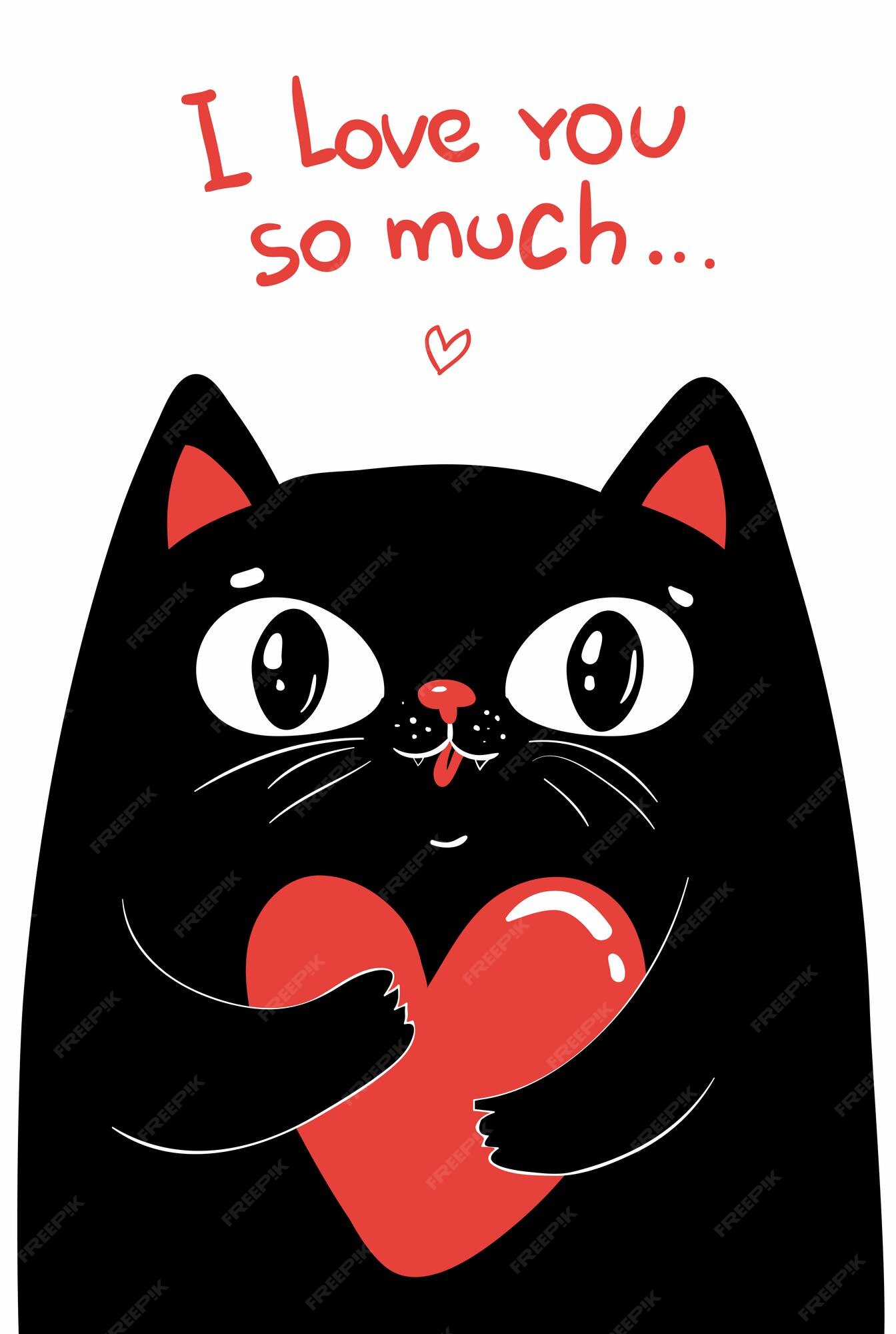 Gatinho Gato Preto Gatinho Em Pé E Segurando O Coração Rosa Grande. Feliz  Dia Dos Namorados. Cartoon Bonito Kawaii Personagem Animal Engraçado.  Design Plano. Cartão De Amor. Fundo Branco. Isolado. Ilustração Vetorial