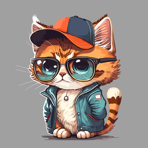 Personagem de gato vetorial para design de camiseta