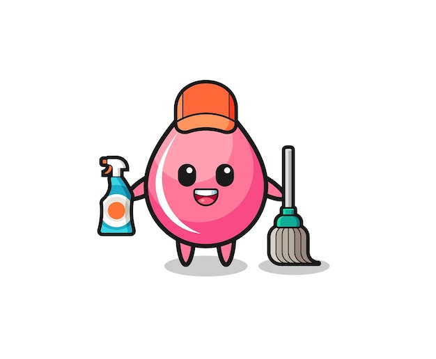 Personagem de gota de suco de morango bonito como design bonito de mascote de serviços de limpeza