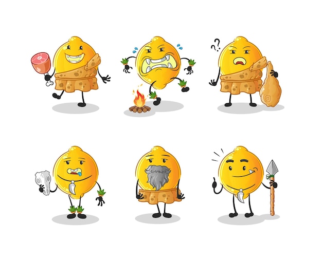 Personagem de grupo de homem primitivo de limão. vetor de mascote