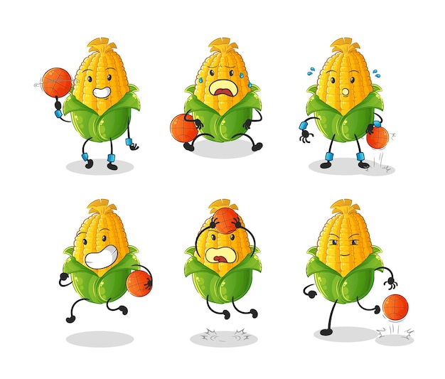 Personagem de grupo de jogador de basquete de milho. vetor de mascote