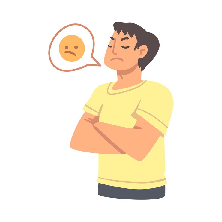 Vetor personagem de homem jovem irritado expressando descontentamento nas mídias sociais sniffing vector illustration