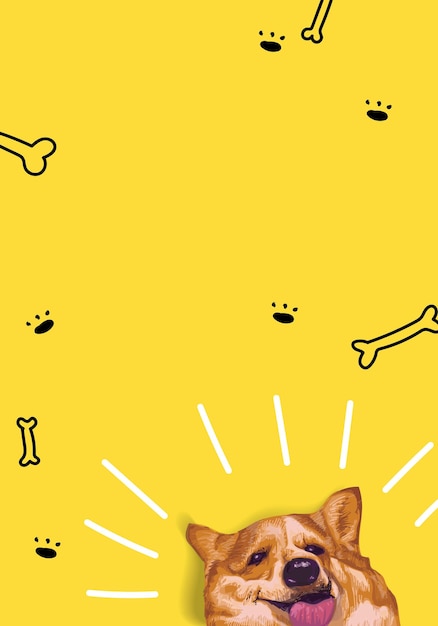 Vetor personagem de ícone de sorriso de cachorrinho feliz na ilustração vetorial de fundo amarelo