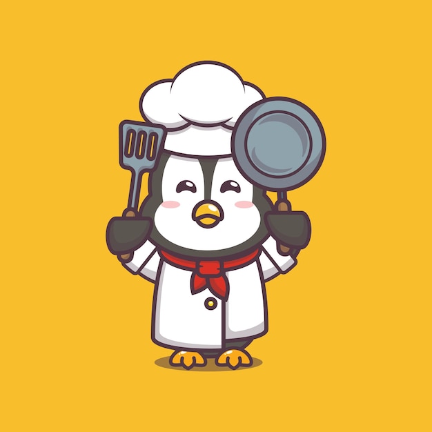 Vetor personagem de ilustração de chef pinguim fofo