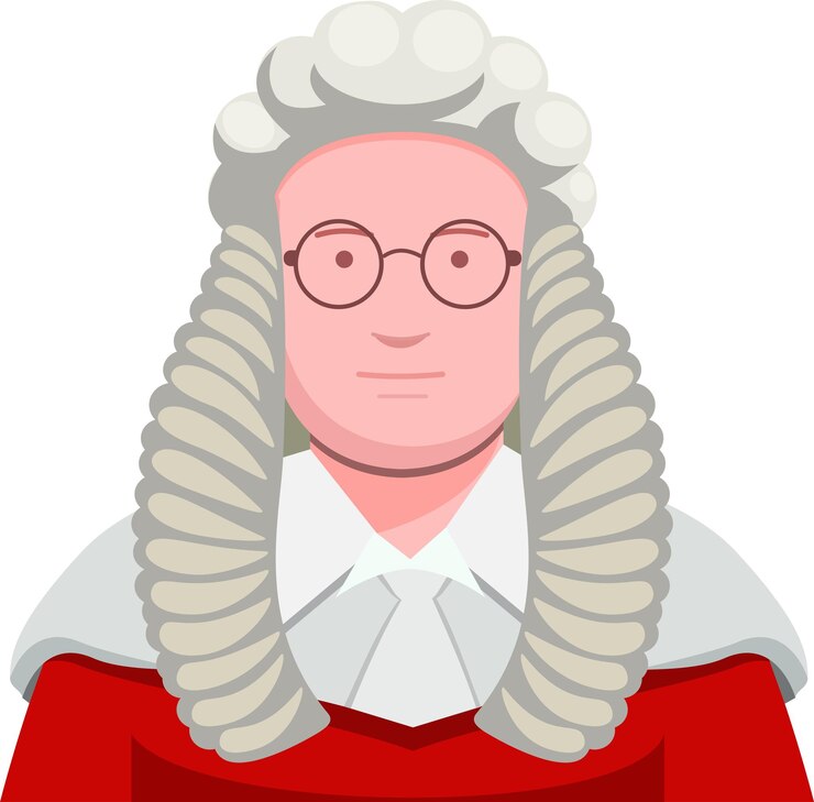 Vetor personagem de juiz, peruca e vestido, conceito de lei,