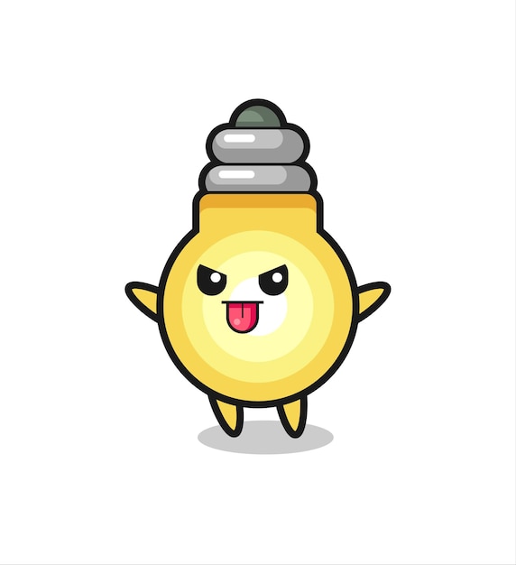 Personagem de lâmpada travessa em pose de zombaria, design de estilo fofo para camiseta, adesivo, elemento de logotipo