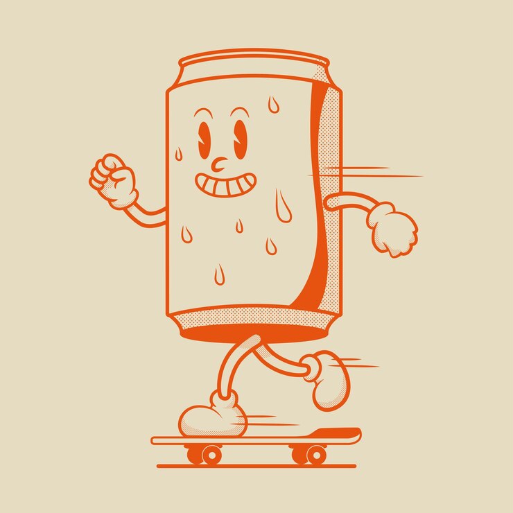 Vetor personagem de lata de cola fofa, personagem de mascote retrô