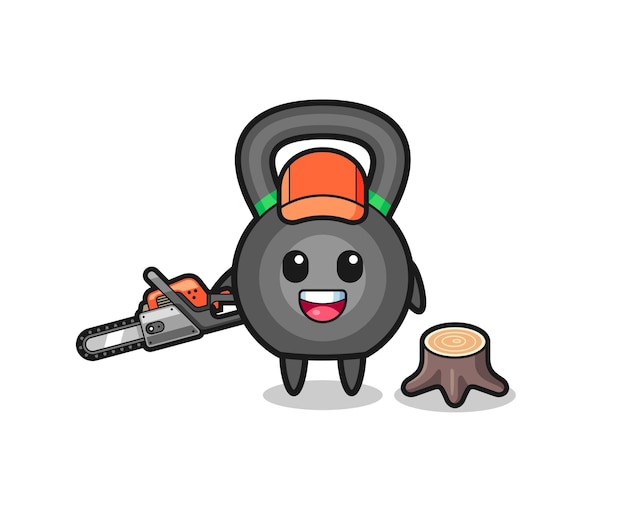 Personagem de lenhador kettlebell segurando uma motosserra