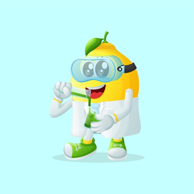 Personagem de limão fofo como cientistas perfeito para mercadorias infantis e promoção de banner adesivo ou blog