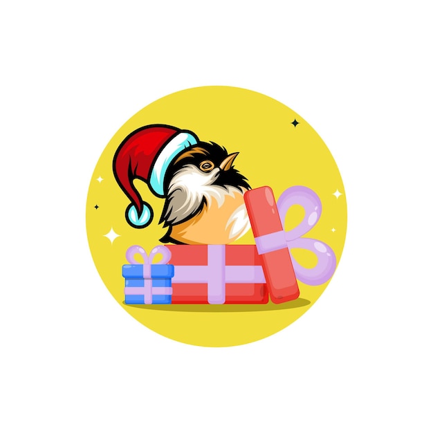 Personagem de logotipo fofo de presente de natal para pássaros