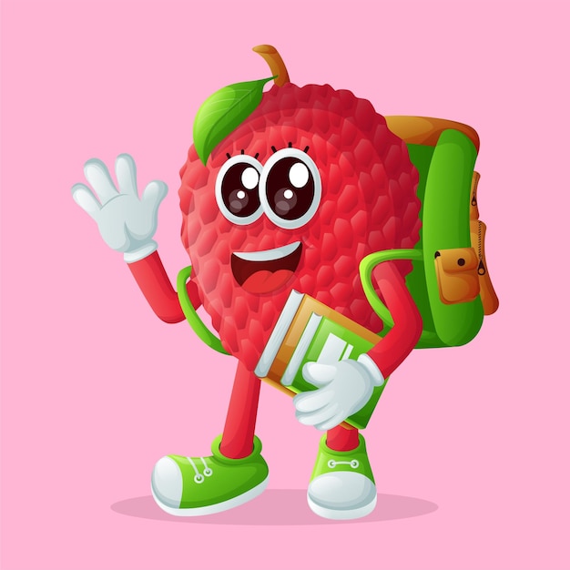 Vetor personagem de lychee carregando uma bolsa de escola perfeito para crianças mercadoria e promoção de banner adesivo