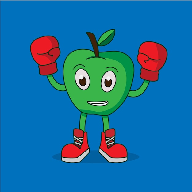 Personagem de maçã boxer bonito com luvas vermelhas