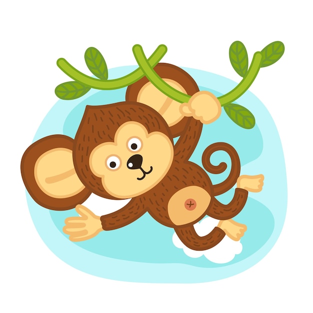 Personagem de macaco de desenho animado bonito na ilustração de fundo branco