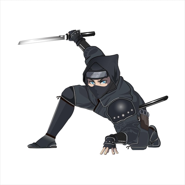 Personagem de Mangá Ninja Feminino para Quadrinhos em Vetor 3