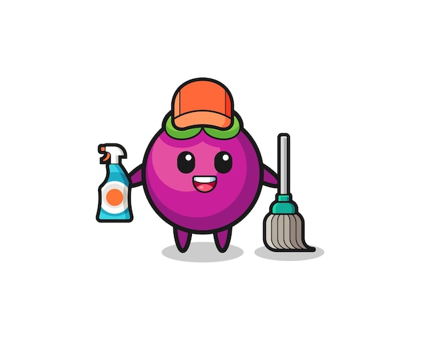 Personagem de mangostão bonito como mascote de serviços de limpeza
