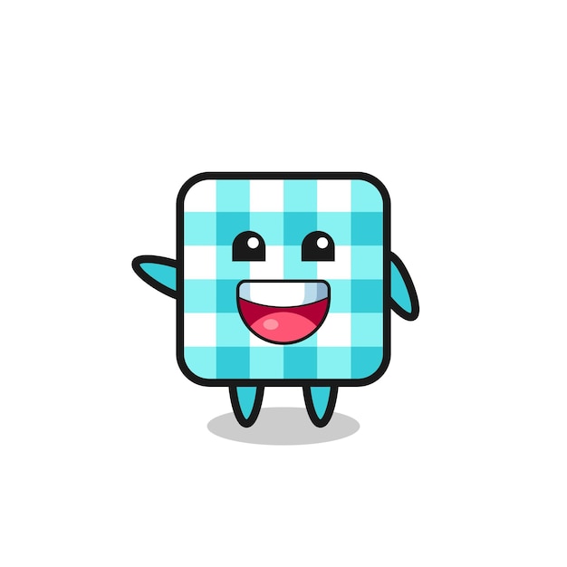 personagem de mascote bonito de toalha de mesa quadriculada feliz